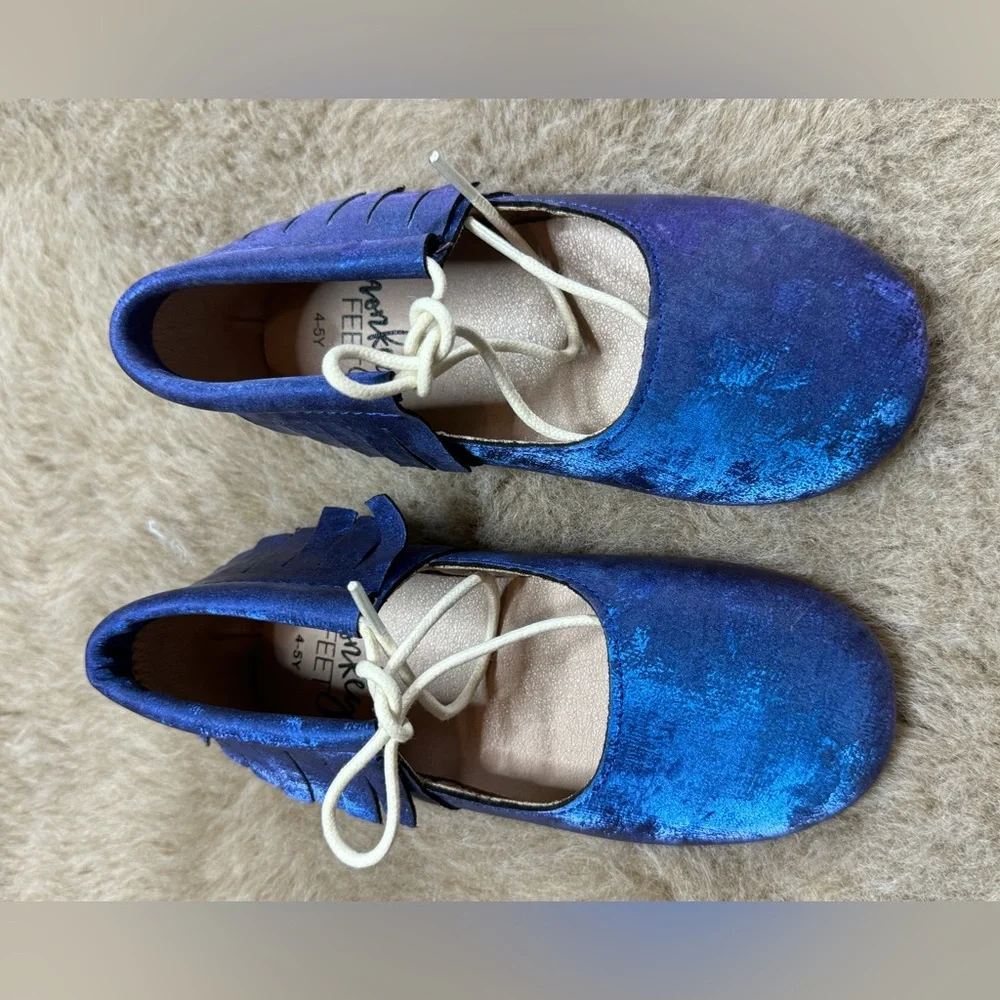 Blue Kids Moccasins 4-5Y Monkey Feet